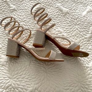 Rhinestone block heel w/ ankle wrap